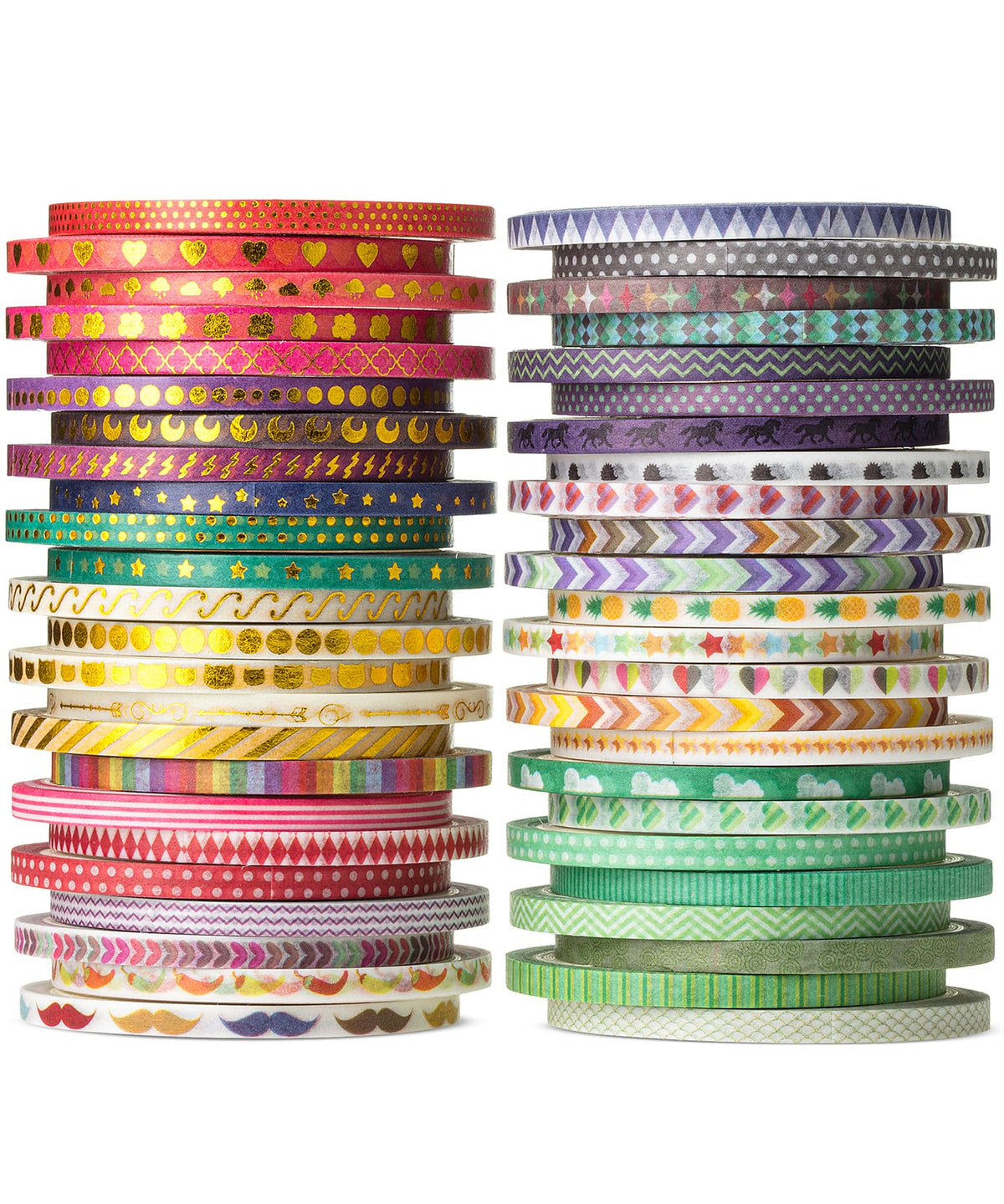 Mr. Pen- Skinny Washi Tape Set, 48 Rolls, Gold Foil Print, 3mm Wide