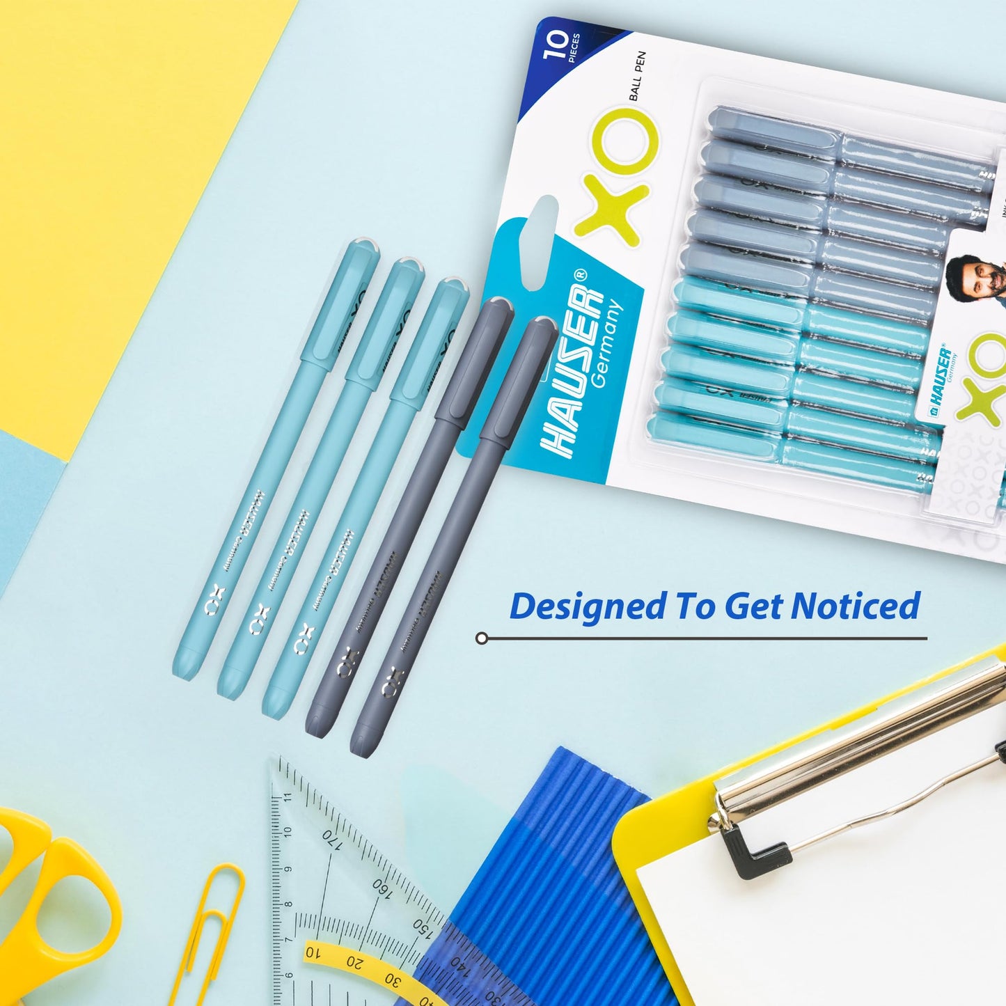 Hauser XO Ball Pen Combo Pack | Solid Body Type With Ultra Durable Tip | 10 Pcs Blue Ink & 10 Pcs