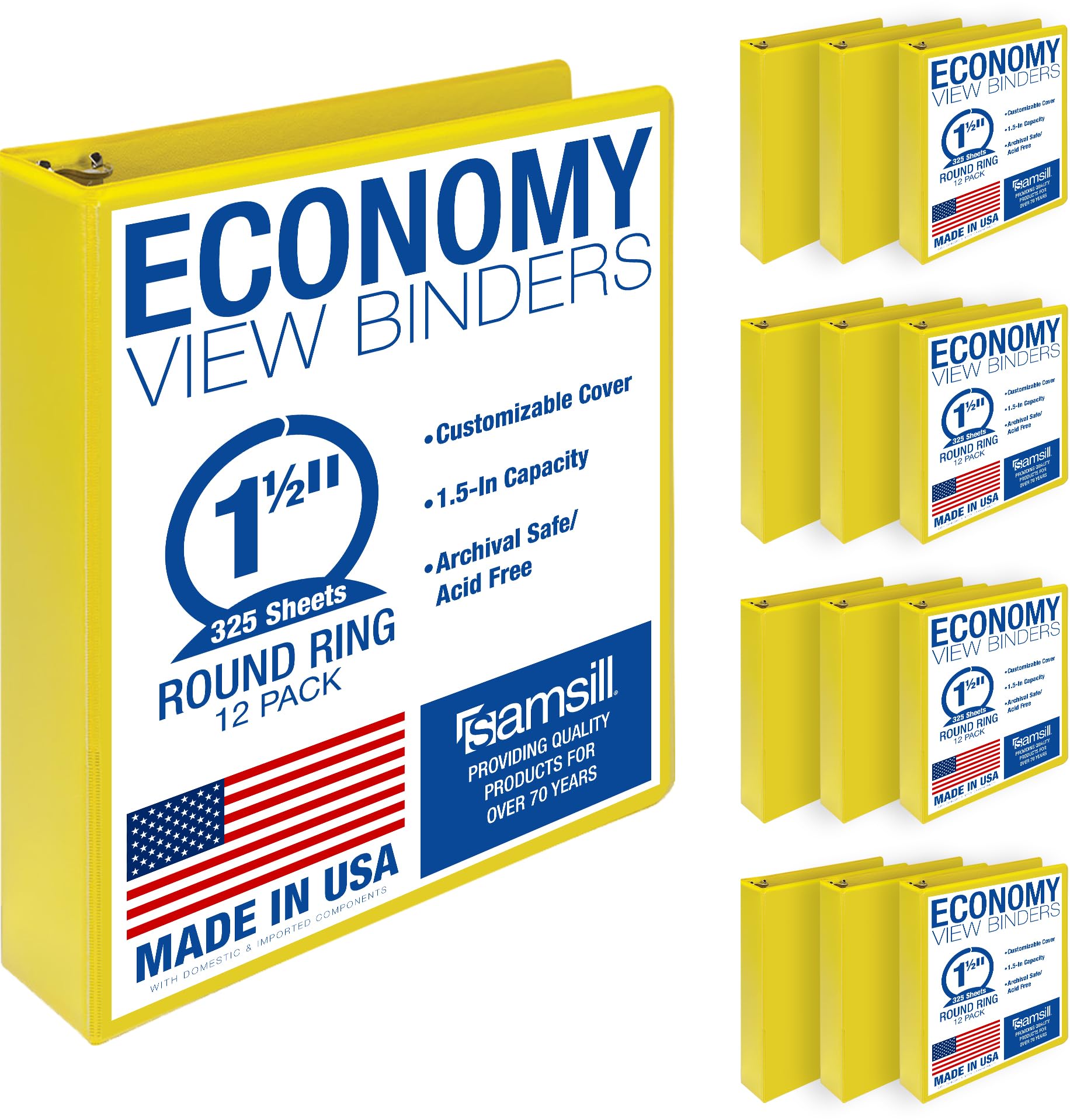 Samsill 1.5 Inch 3 Ring Binders, Economy Round Ring, Clear View Cover, 325 Sheet Capacity - for