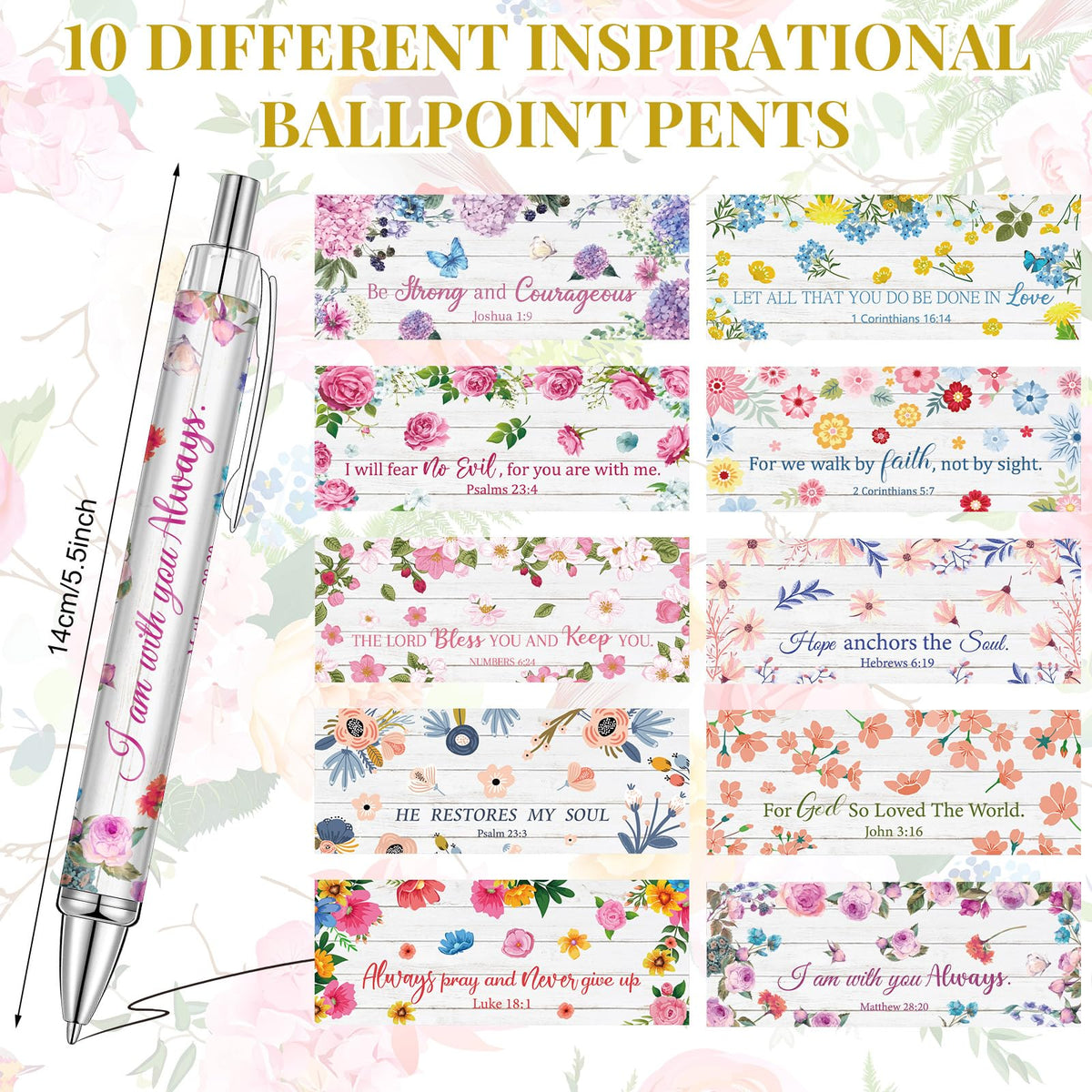 Qeeenar 50 Pcs Bible Verse Pens Christian Gift,Fresh Flower