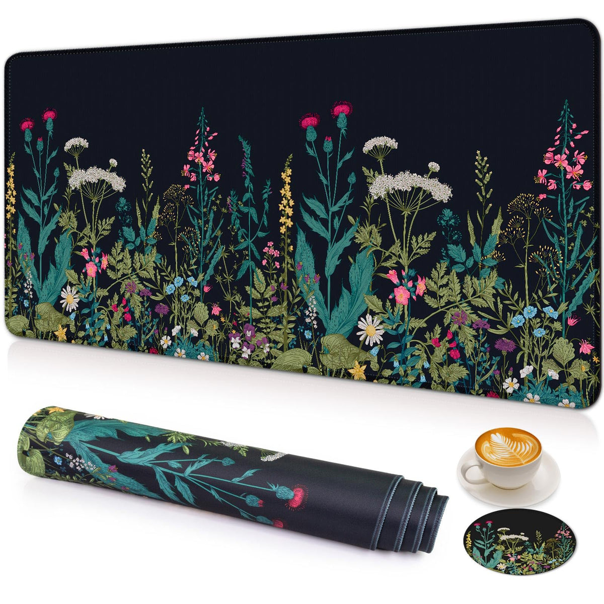 Large Gaming Mouse Pad with Coaster,Desk Matt for Desktop,Desk Mat-Flower