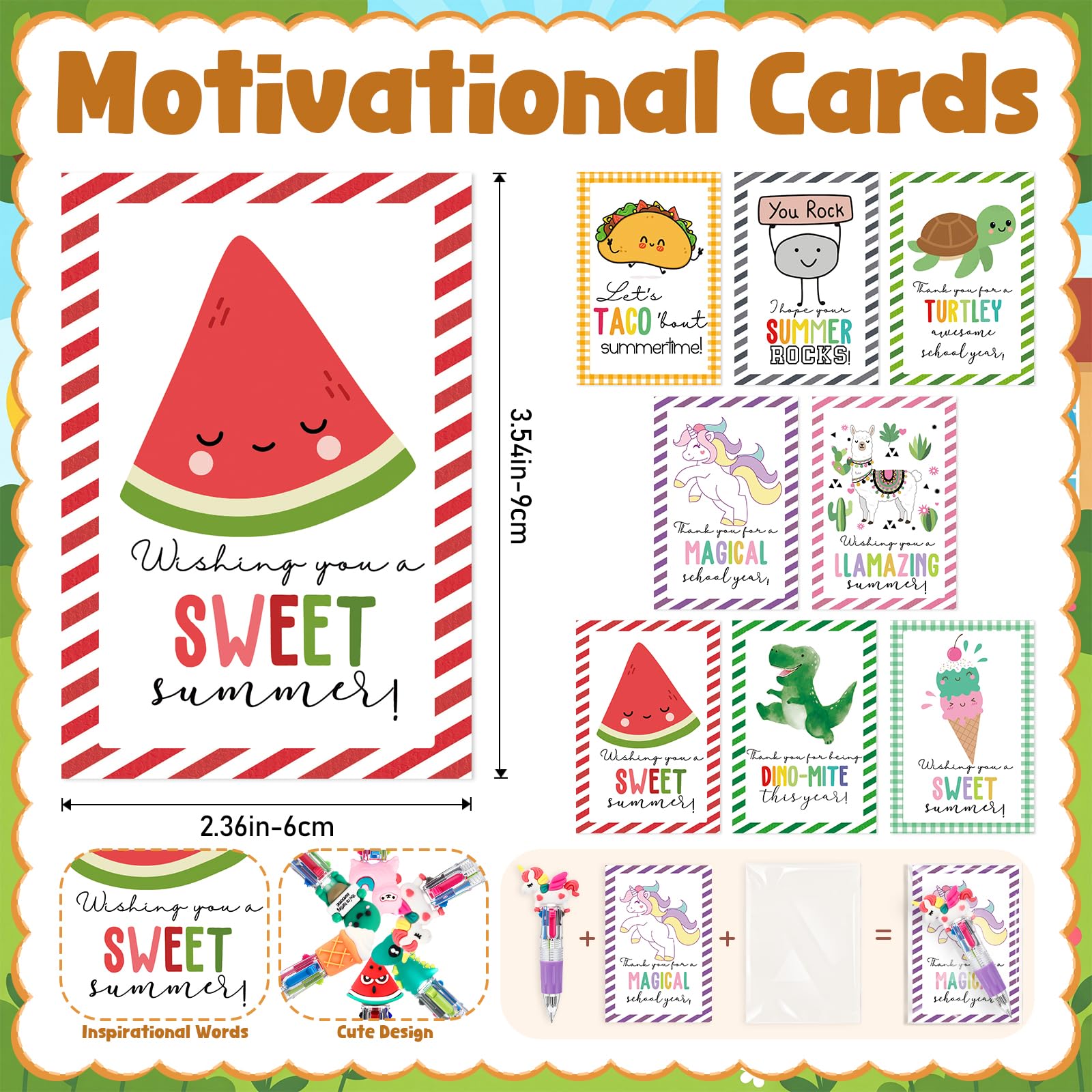 Sayglossy 24 Sets 4-in-1 Multicolor Pens Bulk with Positive Animal Cards