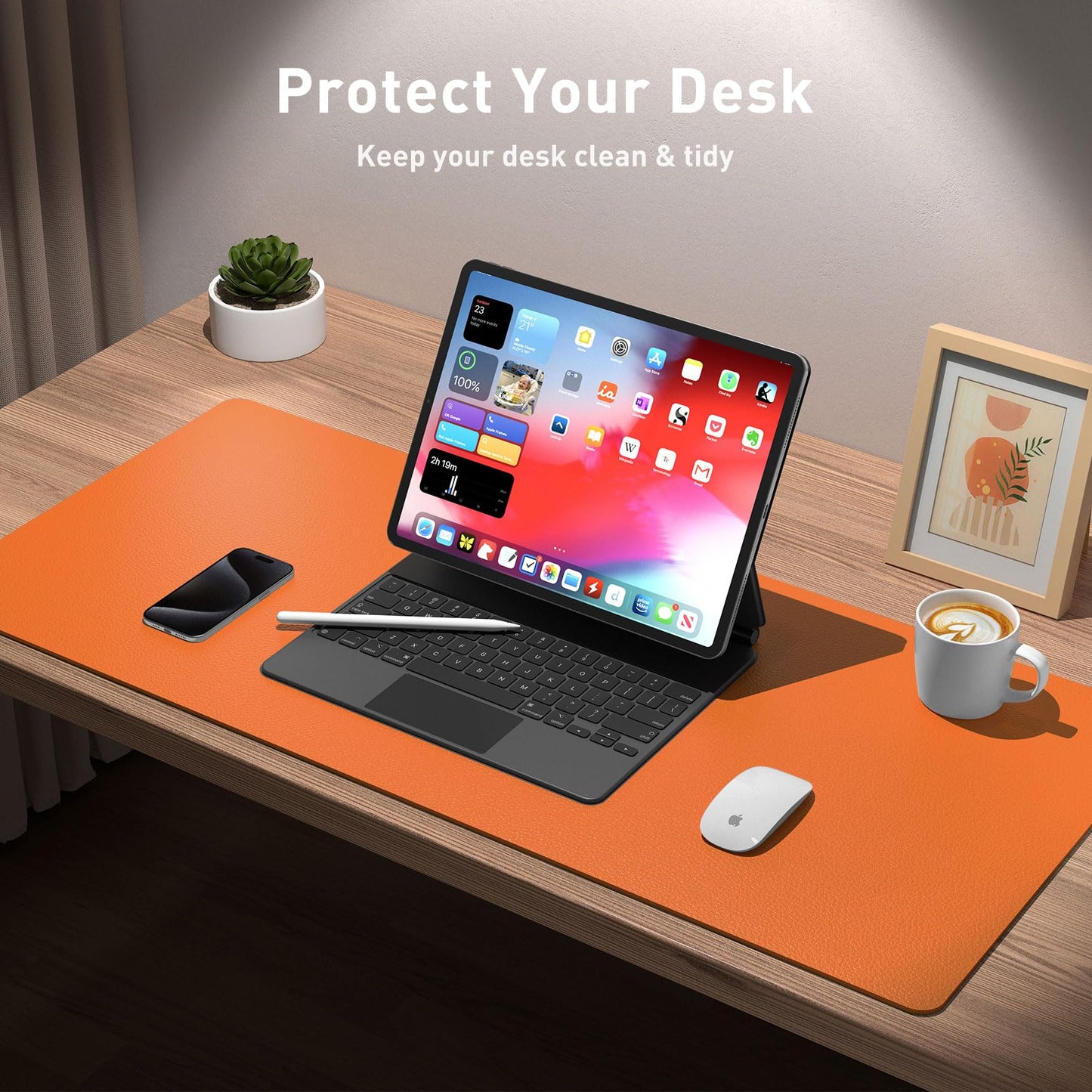 Aothia Leather Desk Pad Protector, Office Desk Mat, Large Mouse Pad, Non-Slip PU Leather Desk