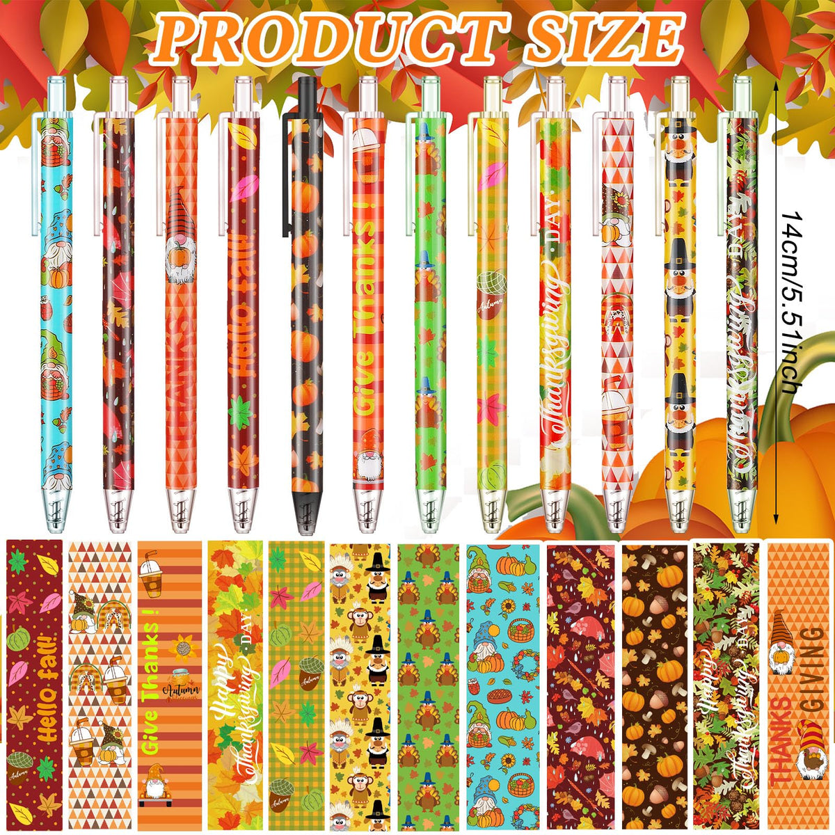 Leinuosen 120 Pieces Thanksgiving Ballpoint Pens Fall Pens Happy Fall Gift Black Ink Writing Pen