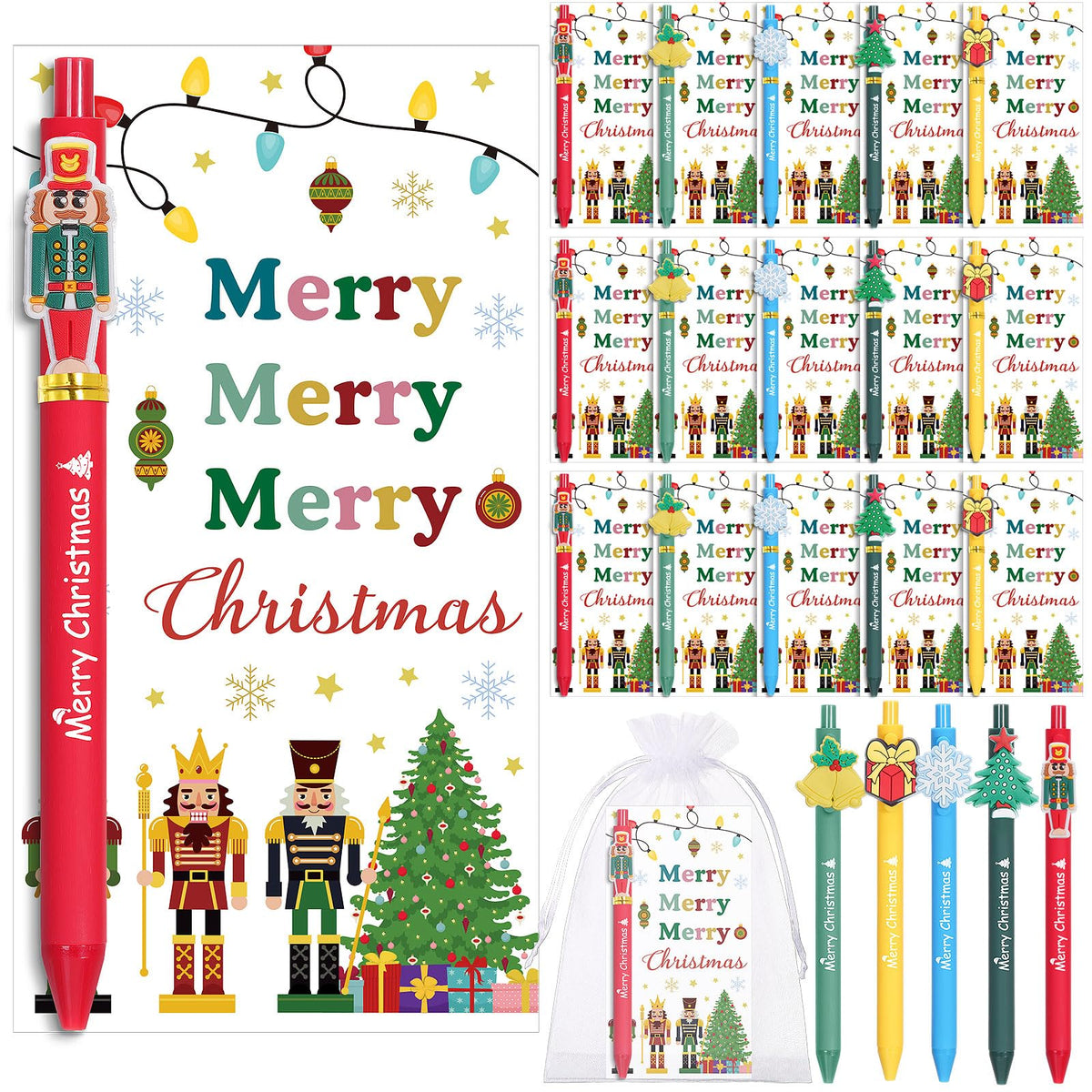 Marspark 30 Set Merry Christmas Party Favor Gifts Bulk Xmas Pens and Cards