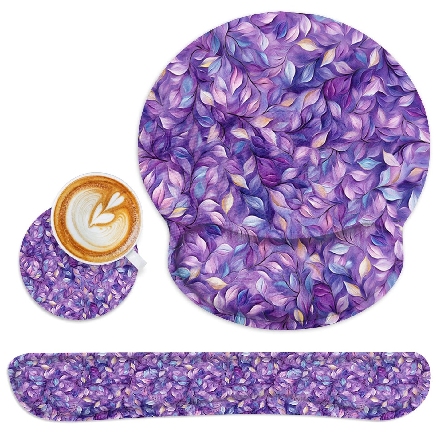 Britimes Ergonomic Mouse Pad Set with Wrist Rest, Purple Leaves