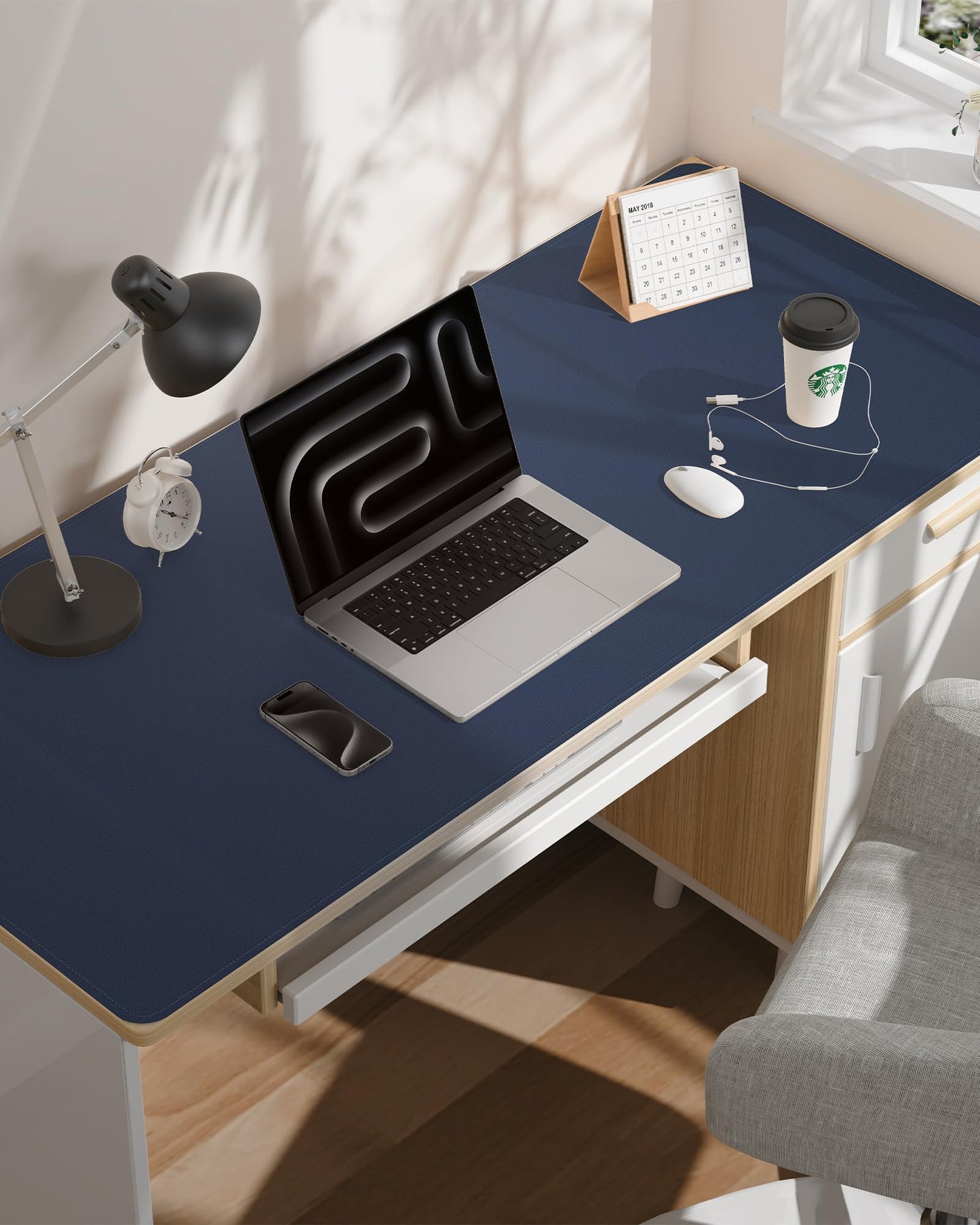 AFIING Large Desk Mat 55" x 24" - PU Leather Desk Pad Protector, Waterproof Non-Slip Extended Mouse