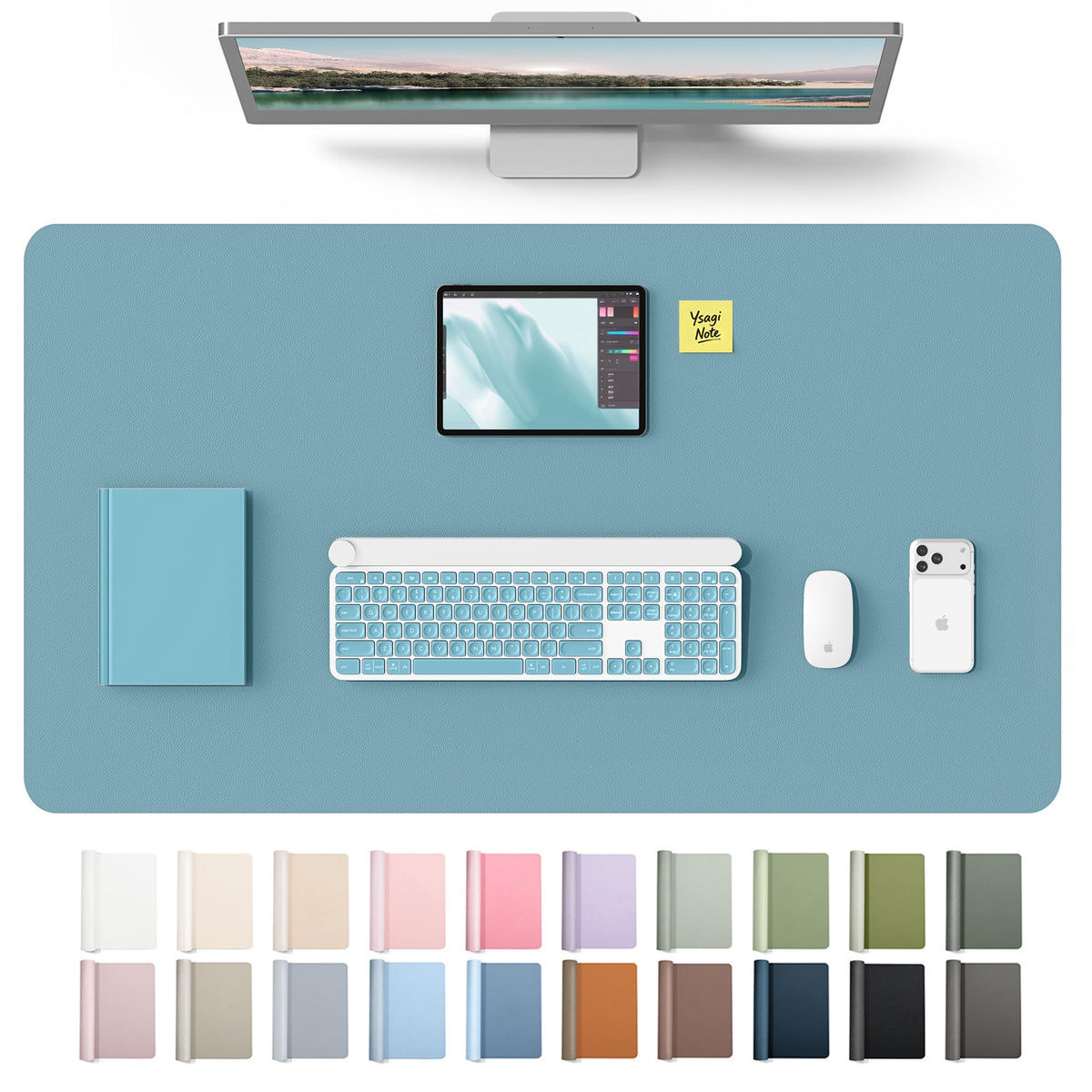 YSAGi Leather Desk Protector, Office Mat, Large Mouse Mat, Non-Slip PU Leather Blotter, Laptop Desk