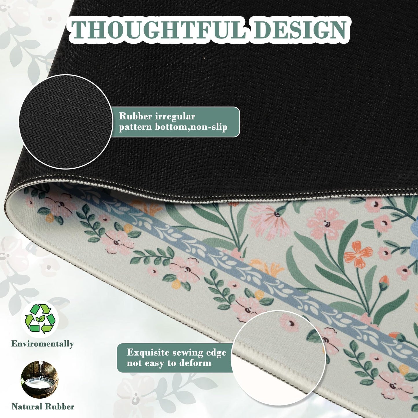 iCasso Aesthetic Desk Mat,31.5x11.8 Mouse Pads,Green Floral