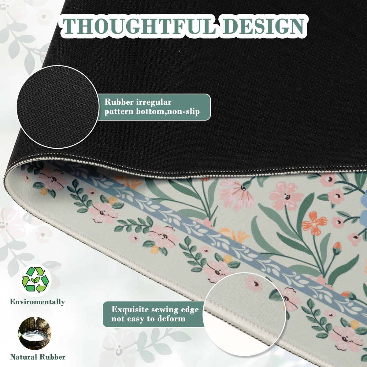 iCasso Aesthetic Desk Mat,31.5x11.8 Mouse Pads,Green Floral