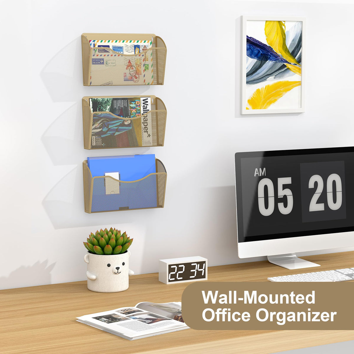 EasyPAG Wall File Organizer, Metal Mesh Hanging File Folder Holder for Letter/A4 Size Folders