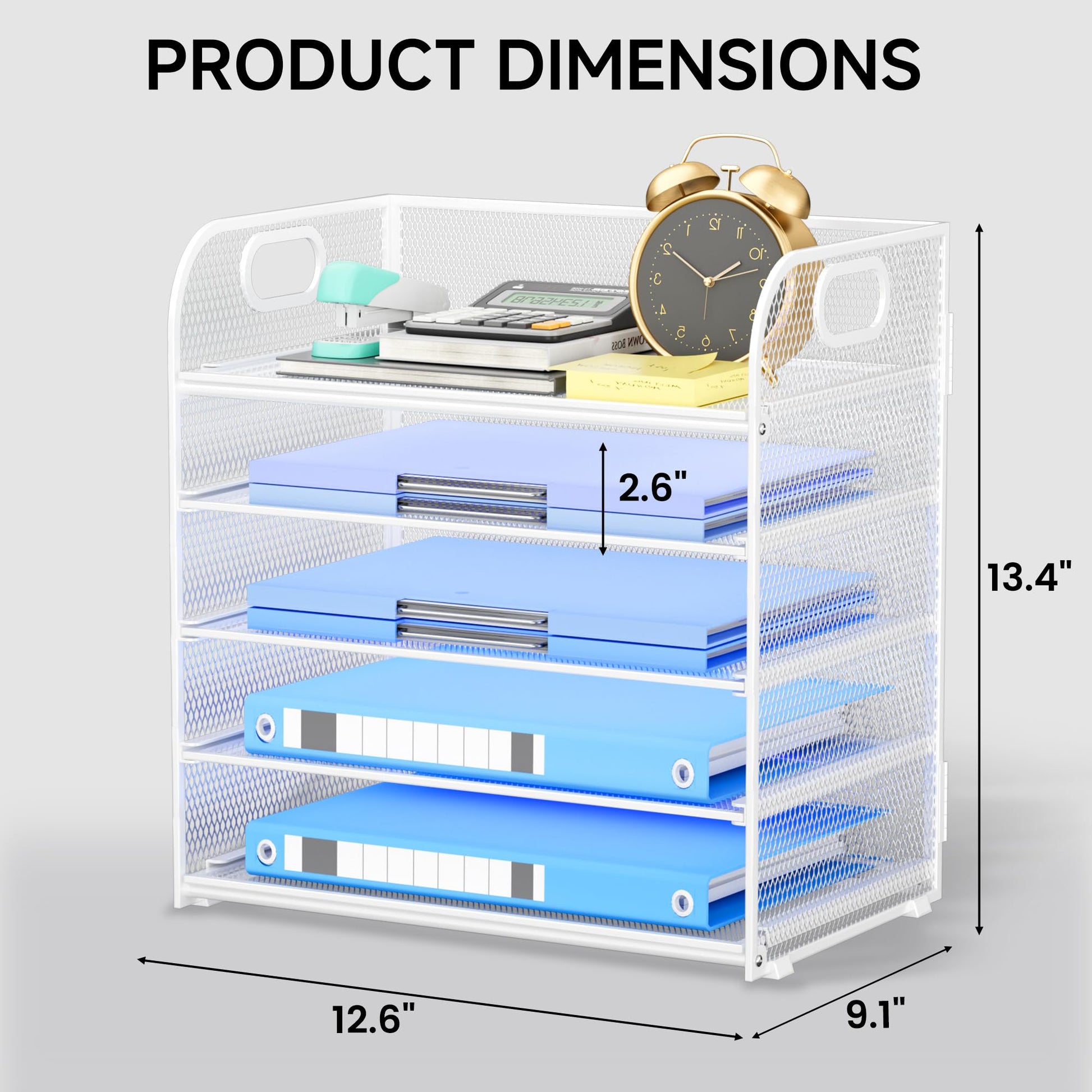Kinkota 5-Tier Stackable Paper Organizer with Handle, White