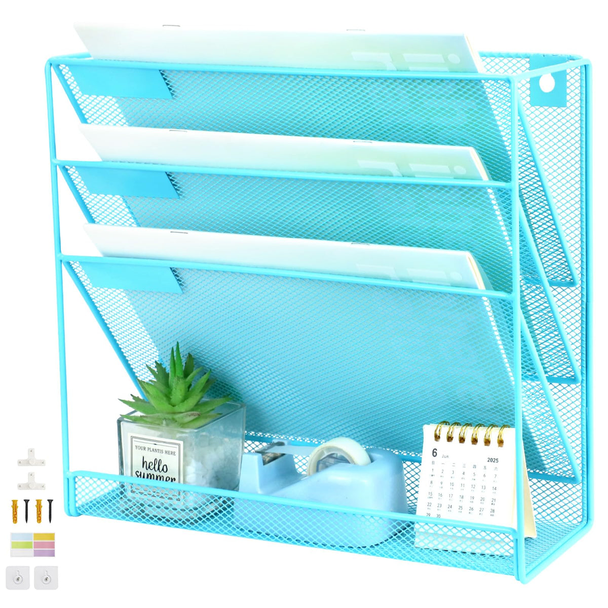 ideallife 3 Pockets Mesh Wall File Holder Organizer with Bottom Flat Tray, Office Hanging File