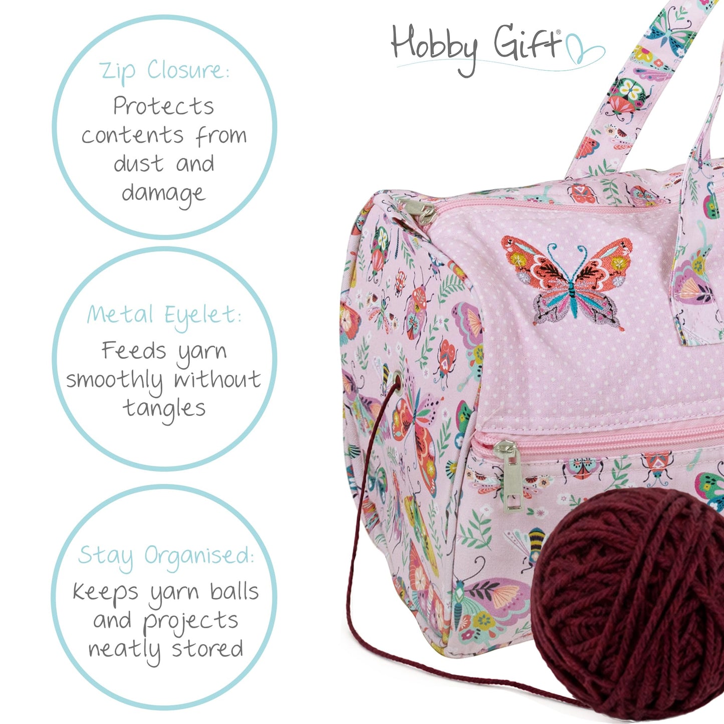 Hobby Gift Knitting Bag Large Yarn Storage Bag with Zippered Compartments for Knitting Needles