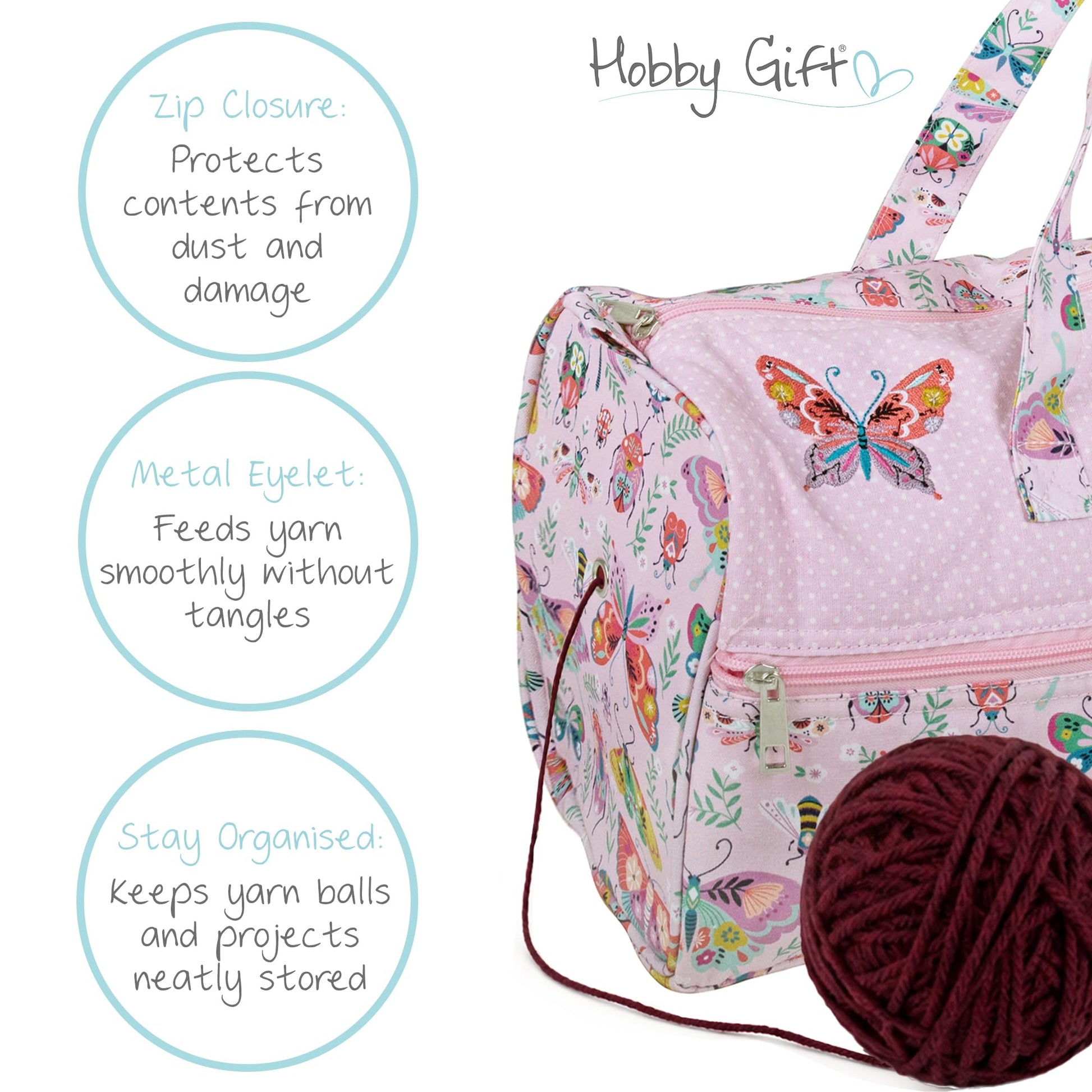 Hobby Gift Knitting Bag Large Yarn Storage Bag with Zippered Compartments for Knitting Needles