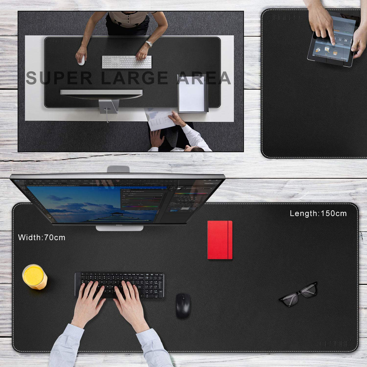 CENNBIE 59" x 27.5" Leather Desk Mat, Large Desk Pad XXL(Black)