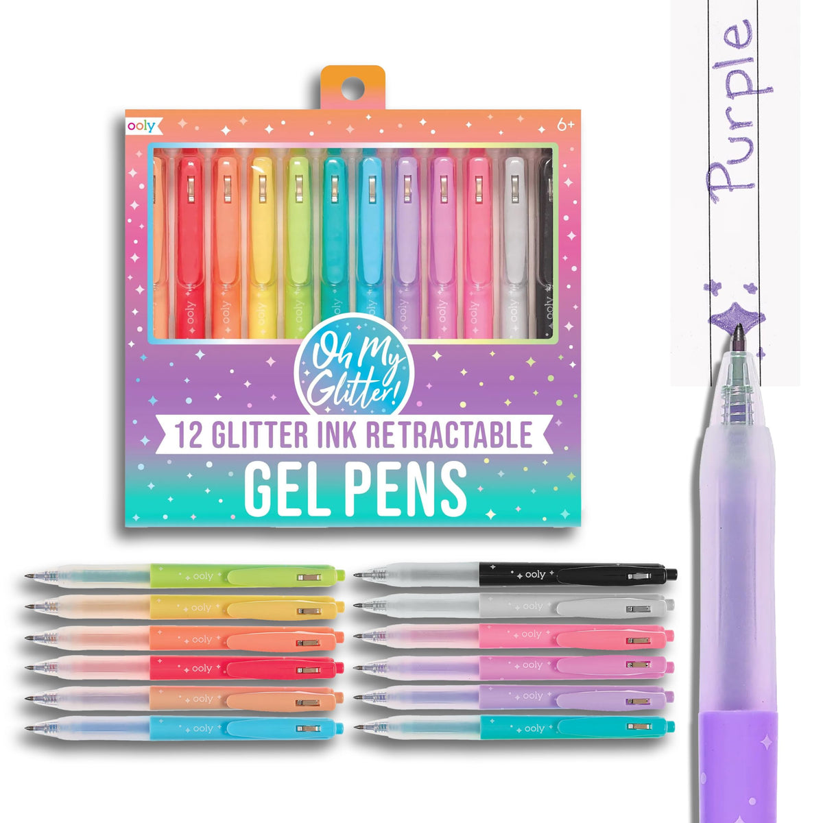Ooly Oh My Glitter Gel Pens, Set of 12, Retractable