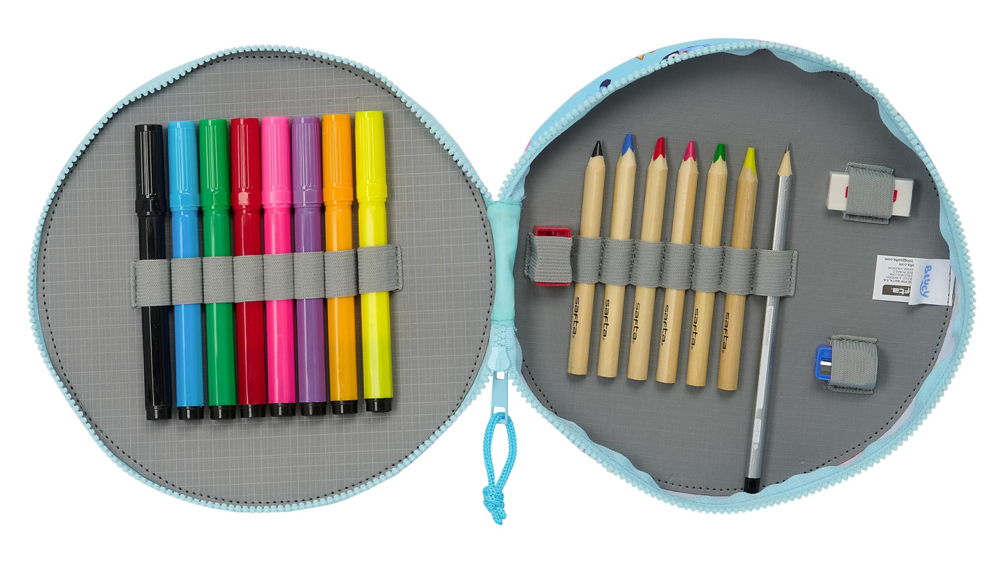 Safta Blue – Round Pencil Case, with 18 Pieces, Easy Cleaning, Children's Pencil Case, Child, Ideal