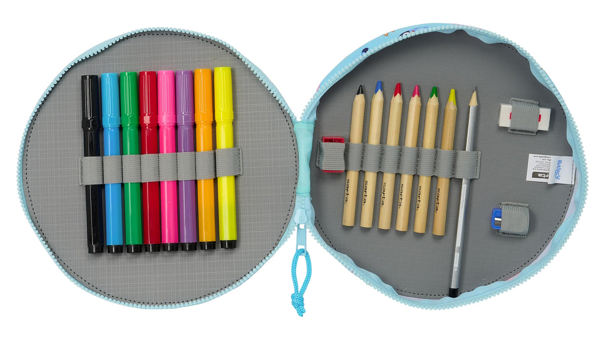 Safta Blue – Round Pencil Case, with 18 Pieces, Easy Cleaning, Children's Pencil Case, Child, Ideal
