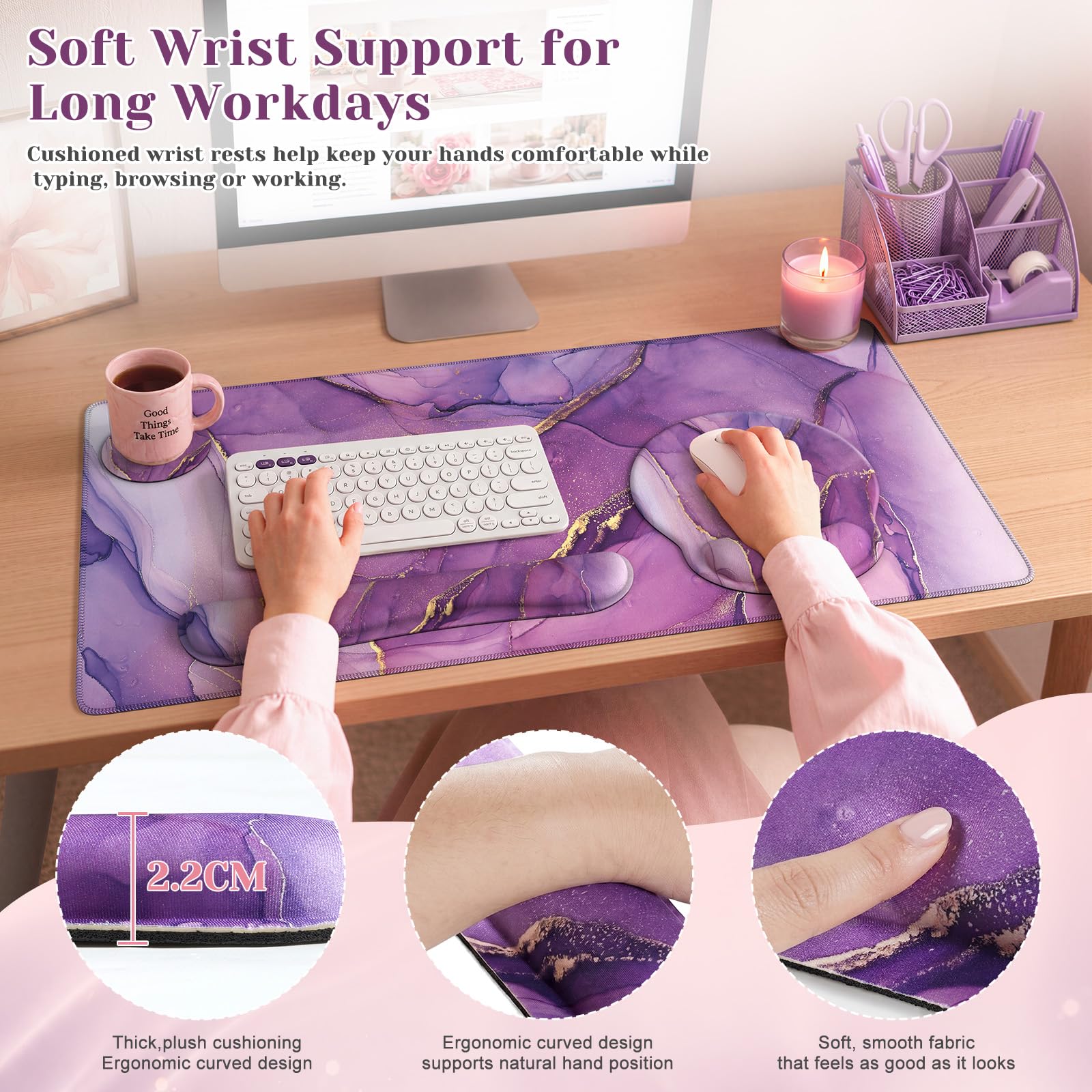 iCasso Purple Keyboard Mat 35.4"x15.7", Desk Blotter for Workspace
