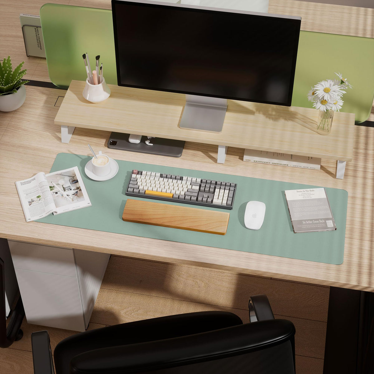 Aothia Leather Desk Pad Protector - Large Mouse Pad, Office Mat, Non-Slip PU Leather Blotter