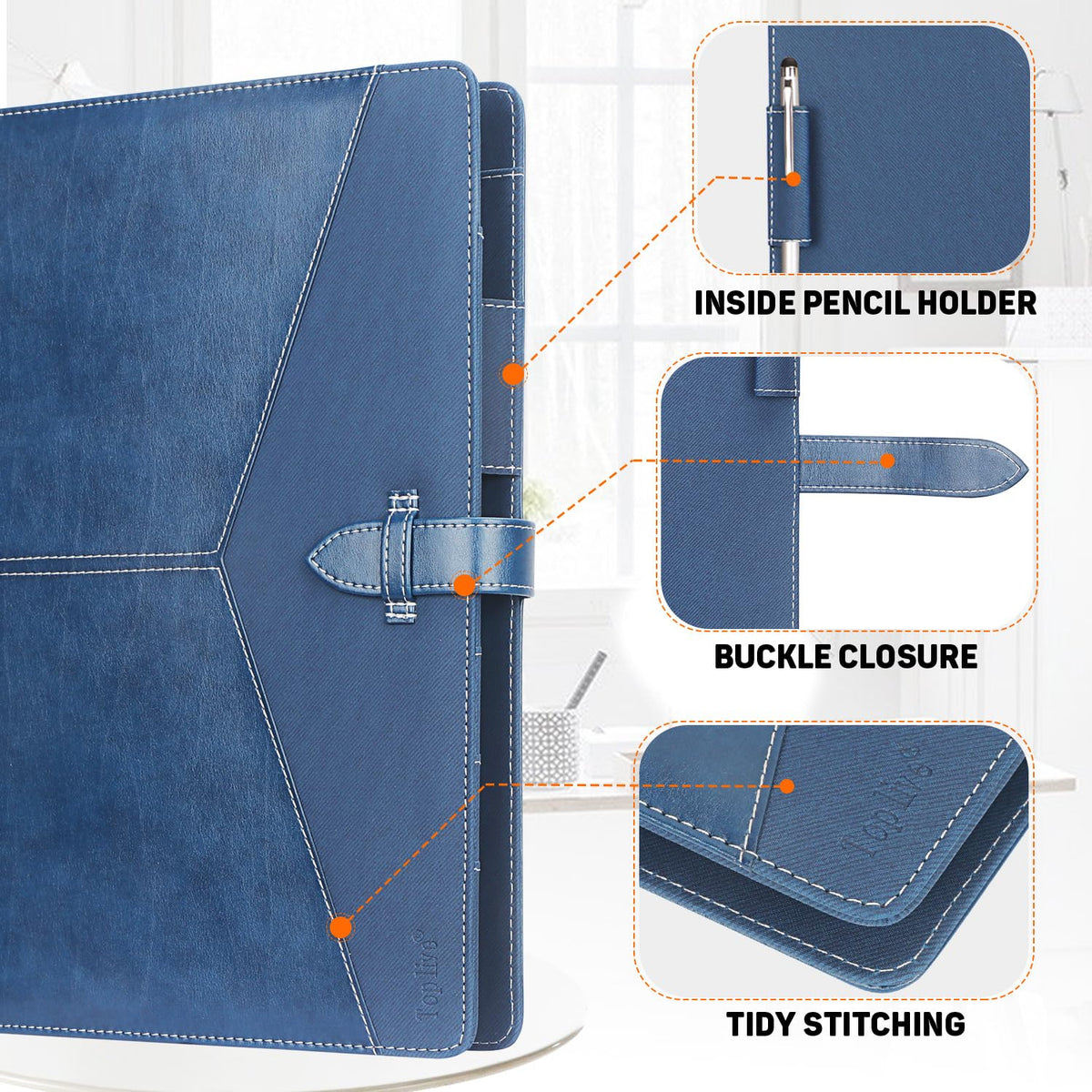 Toplive Padfolio 3 Ring Binder Organizer Business Portfolio Folder for Women, A4/ Letter Size PU