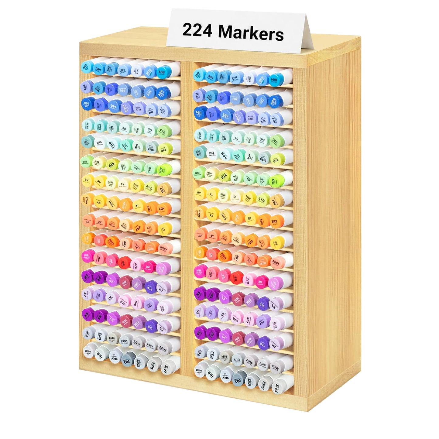 PROLEE Marker Organizer for 224 Markers, Wooden Alcohol Marker Holder with 32 Compartments