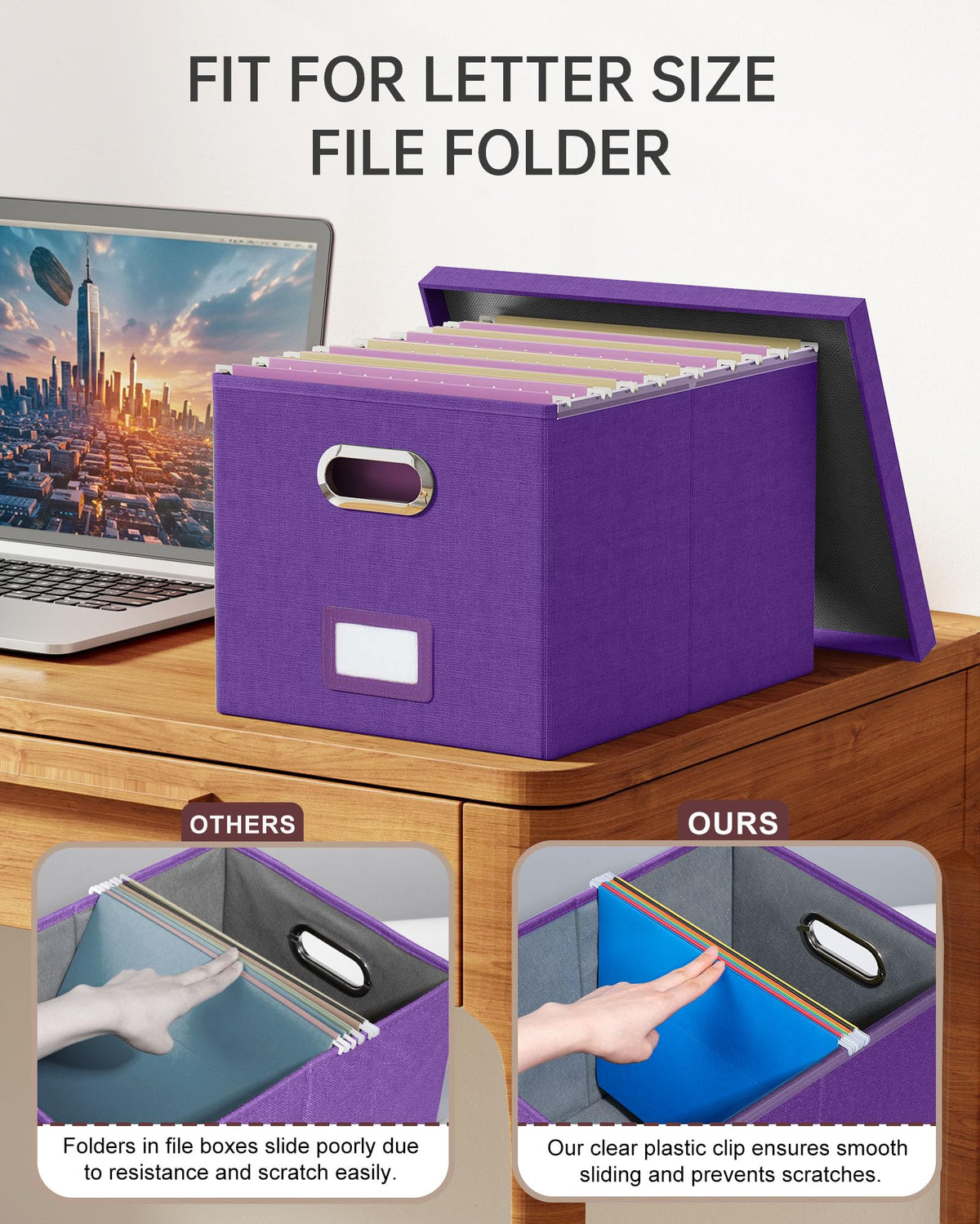 Oterri 2 Pack File Storage Organizer, Filing Box, Portable File Box with Lid, Fit for Letter/Legal