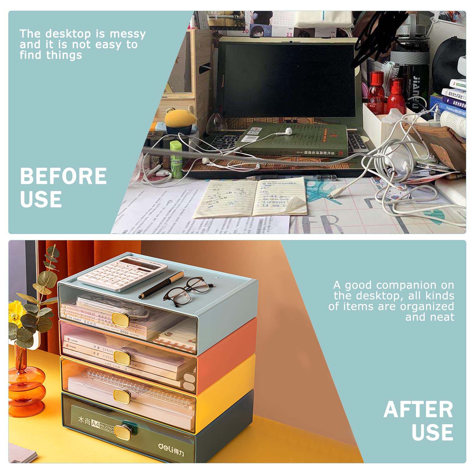 DETEIN 2PACK Stackable Storage Drawers for Desk 6.5"x9"x3" Small Storage Organizer Plastic Desk