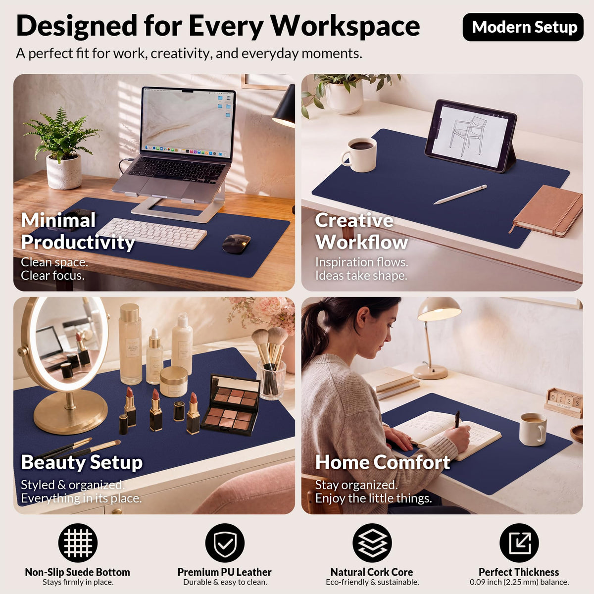 AFIING Cork Desk Mat, Sapphire Blue, 35.4" x 17"