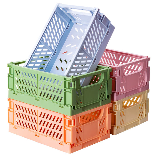 Xuanmuque 5-Pack Collapsible Plastic Storage Baskets for Organizing with Handle, Crate Bin for Desk