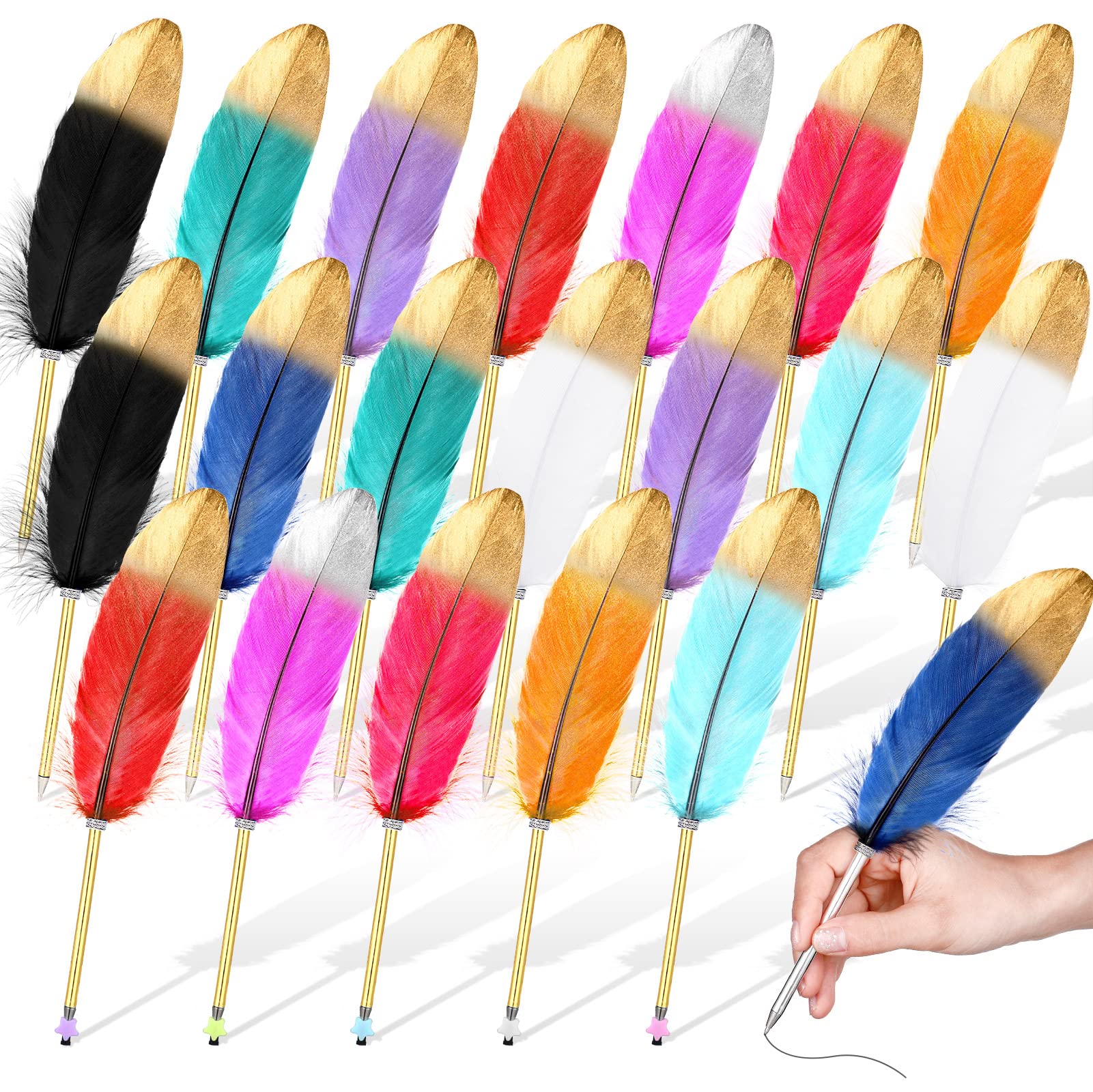 Censen 20 Pcs Feather Quill Pens Feather Ballpoint Pen Black Ink Vintage Quill Pen Wedding Pen for