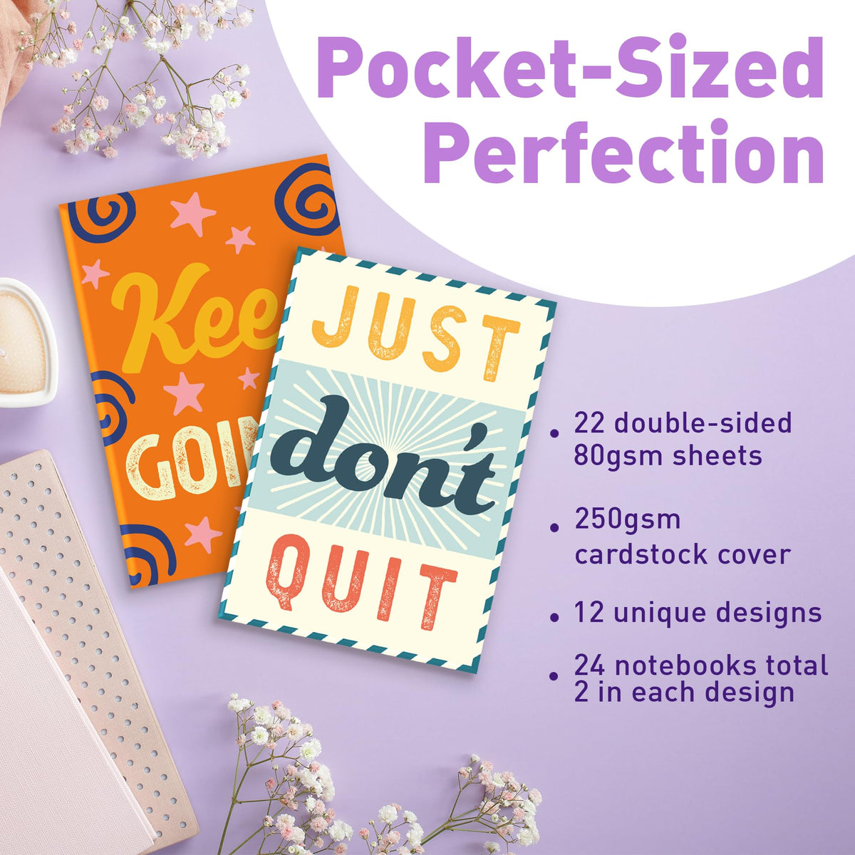 S&O Motivational Mini Notebooks Bulk Set w/ Unique Messages, 24 Inspirational journals for Kids