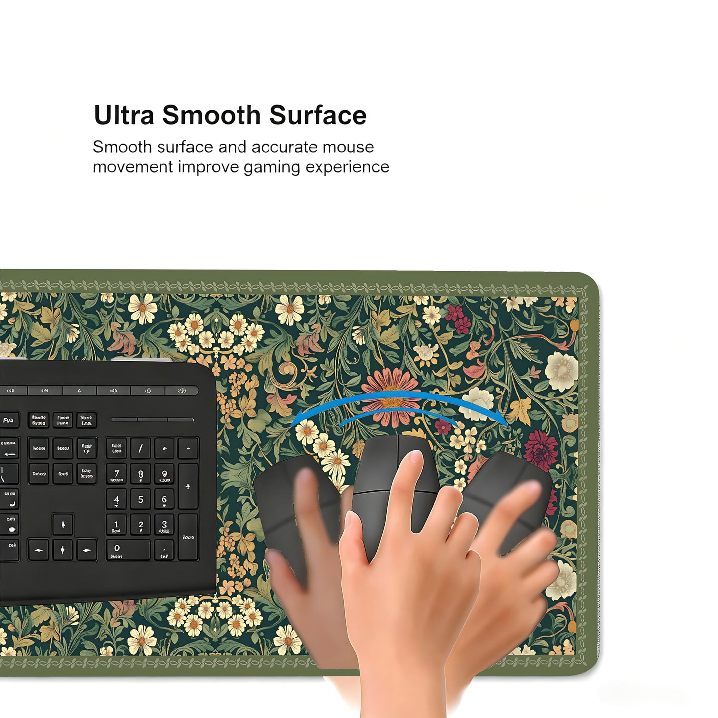 Cute Floral Aesthetic Cosmos Gaming Mouse Pad, Dark Green Rug Desk Mat with Anti-Slip Base &