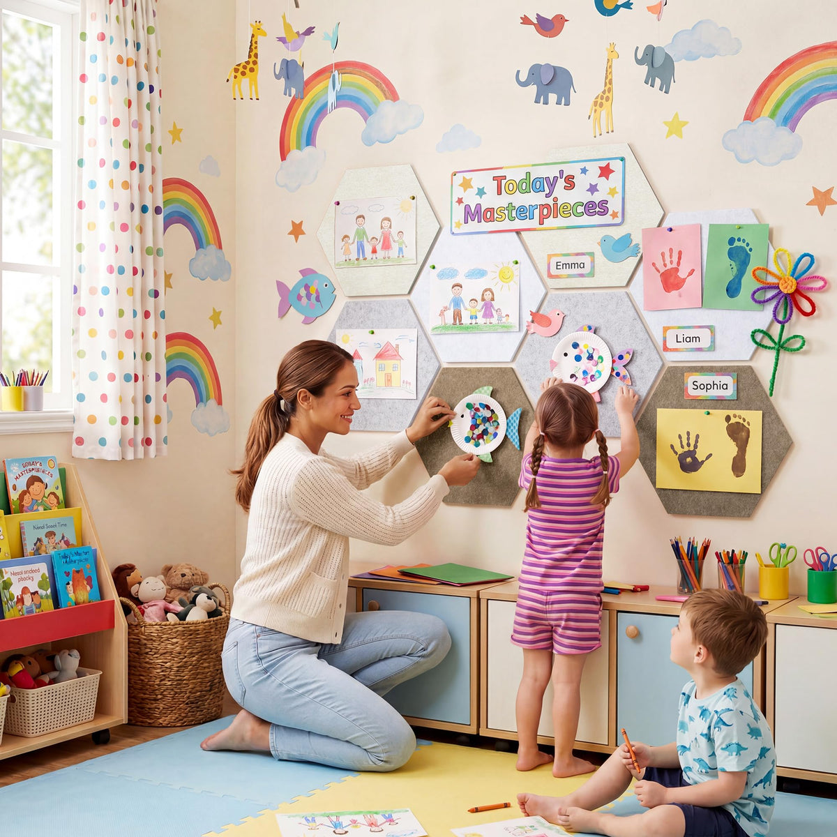 Uoisaiko 8 Pack Hexagon Felt Bulletin Board Tiles - 12" Large Thick Pin Board for Walls with 30