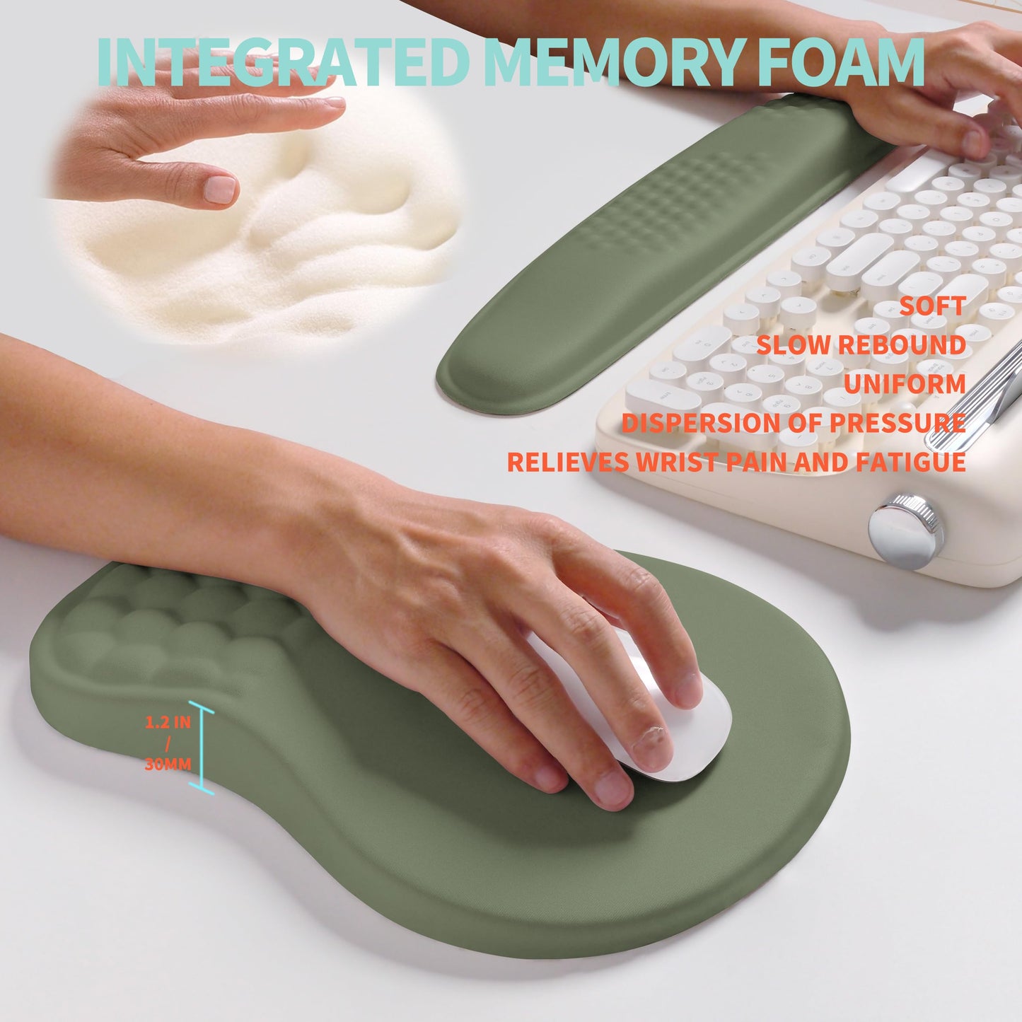 KUOSGM 2-in-1 Ergonomic Set, Wave Rise Keyboard Wrist Rest and Massage Bulge Slope Mouse Pad Wrist