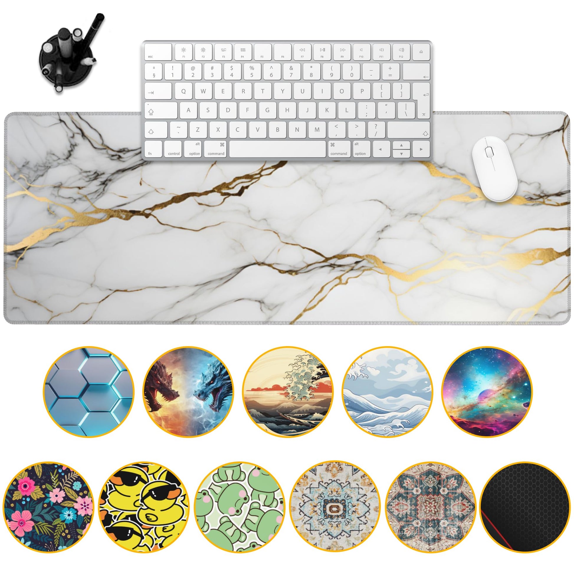Uiaoiais Desk Mat,Gold Line Marble Gaming Mouse Pad,31.5""X15.7"" Large Desk Pad with Stitched Edge