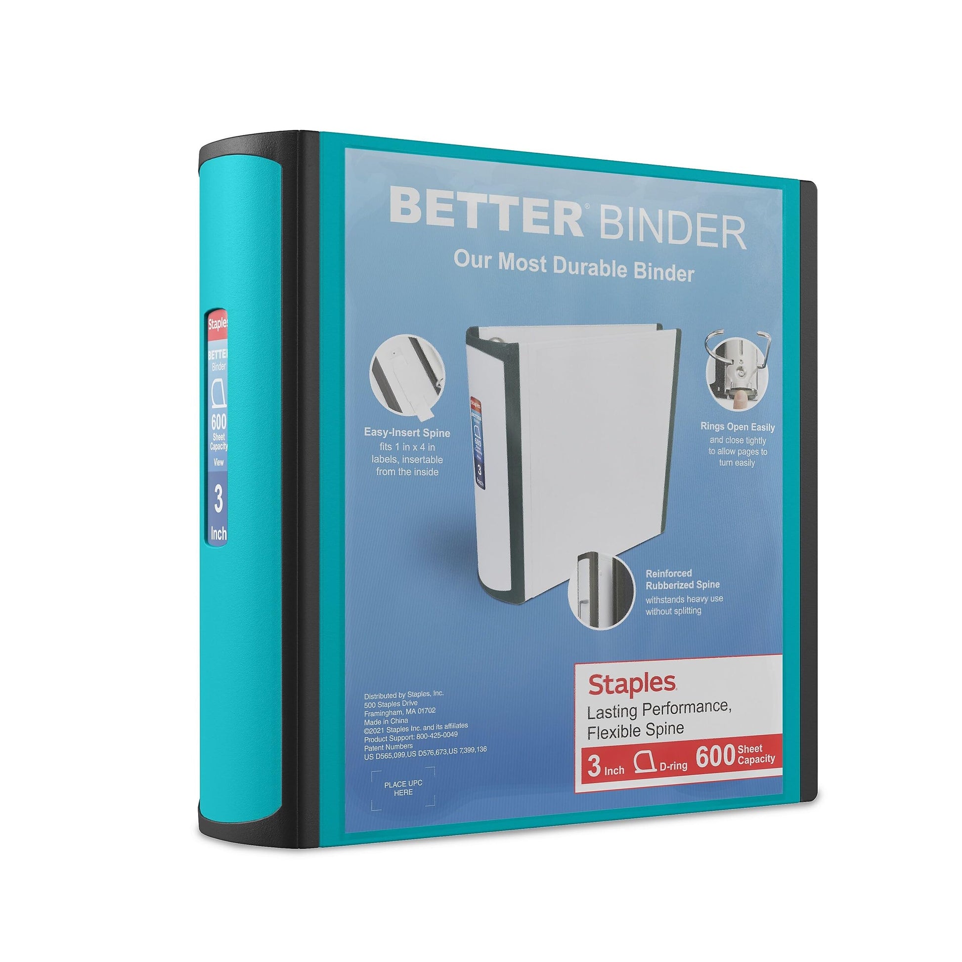 Staples Better Binder, 3-Inch 3-Ring View, Light Blue, 2-Pack