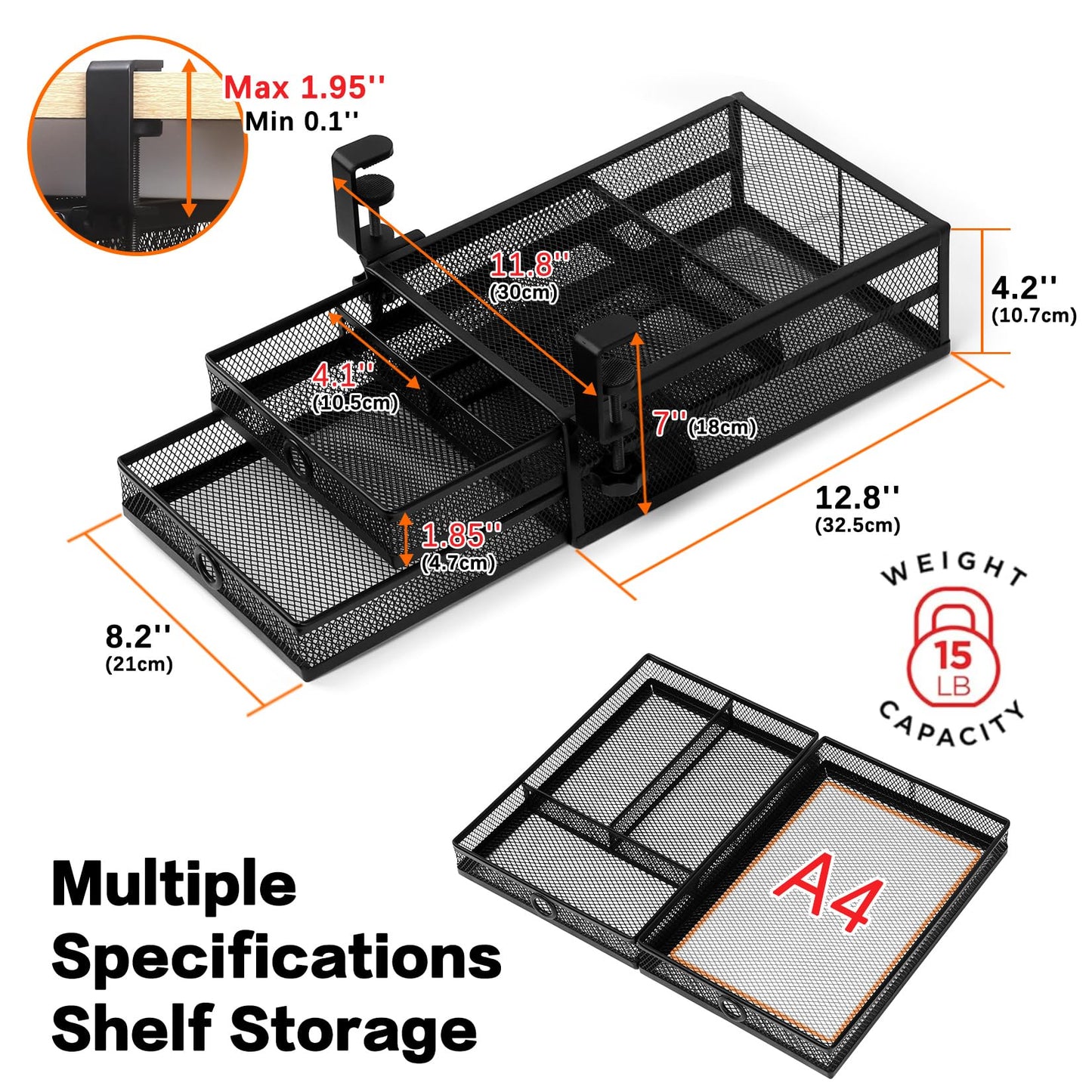 ROSYLINE Under Desk & Desktop Drawer Organizer, 2-Tier Big Capacity