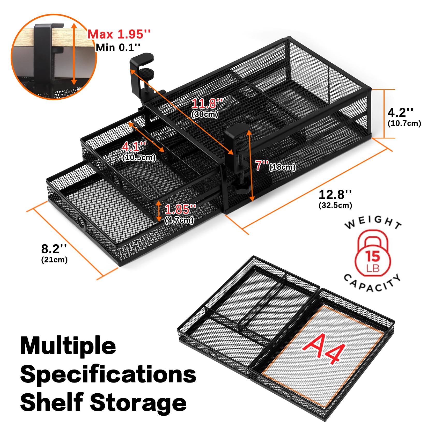 ROSYLINE Under Desk & Desktop Drawer Organizer, 2-Tier Big Capacity