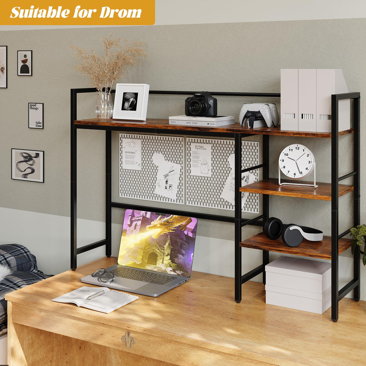 HavenlyYouth Desk Shelf, 38.6 Inch Wood Desk Organizer Shelf for Computer Monitor, Desk Hutch