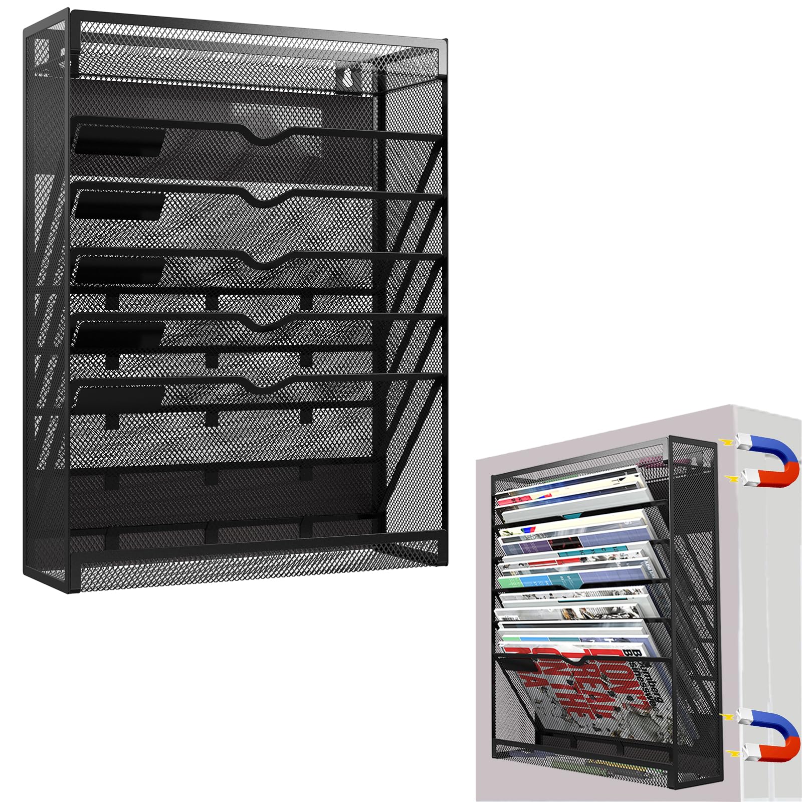 LQPAFZ 7-Tier Magnetic File Holder, No Drilling Wall File Organizer, Hanging File Organizer