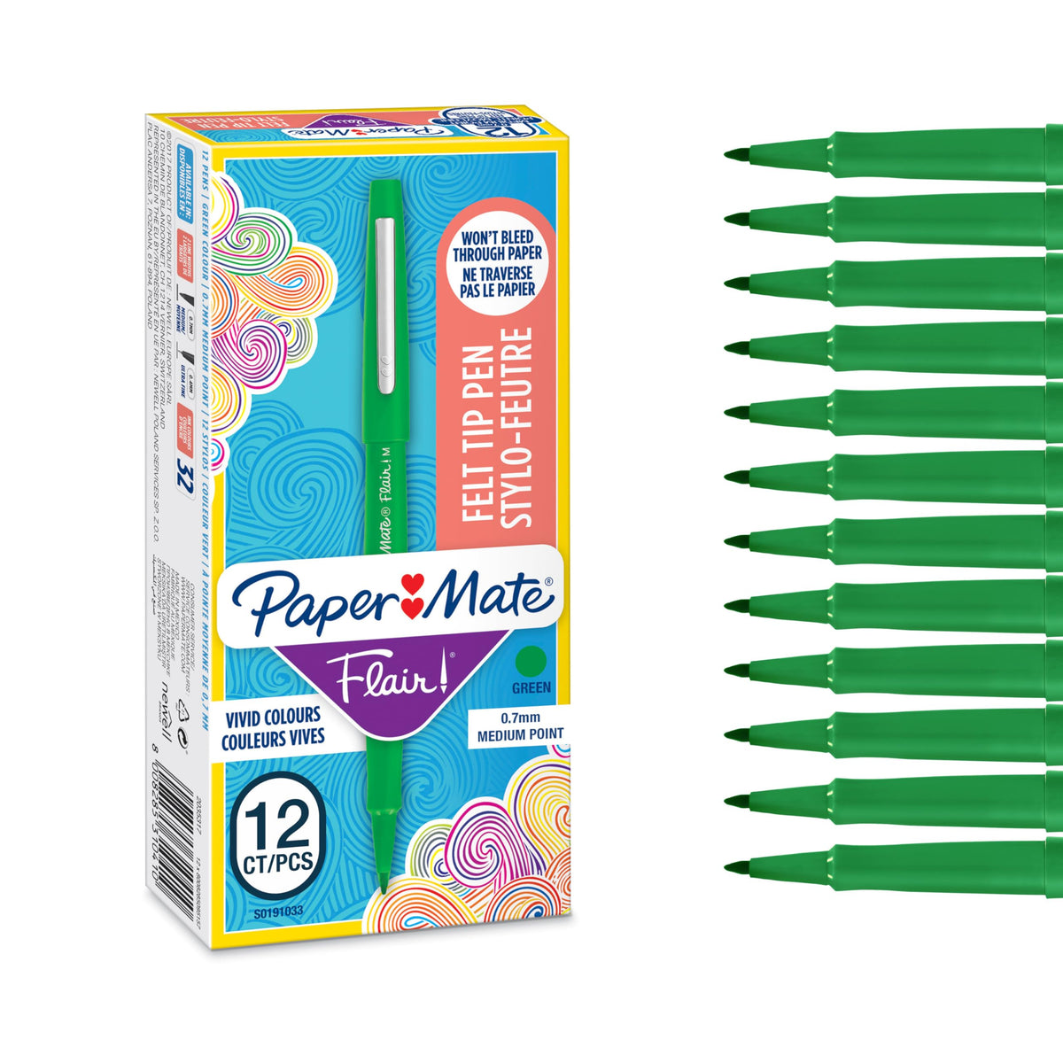 Paper Mate Flair Felt Tip Pens | Medium Point (0.7 mm) Marker Pens | Green Pens | for Writing