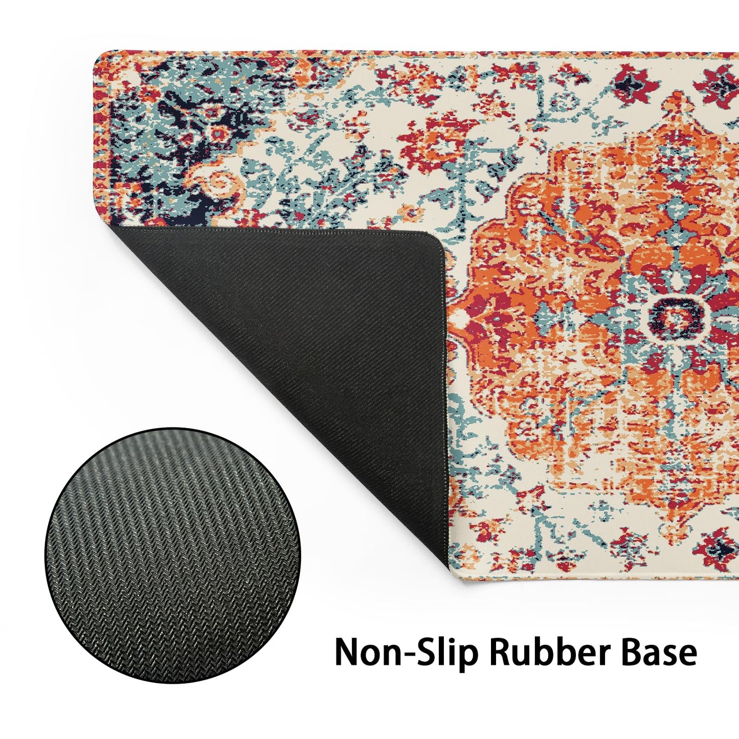 Orange Teal Boho Gaming Mouse Pad Extended 20x14 Inch Rug Carpet Bohemian Retro Large Desk Mat Big