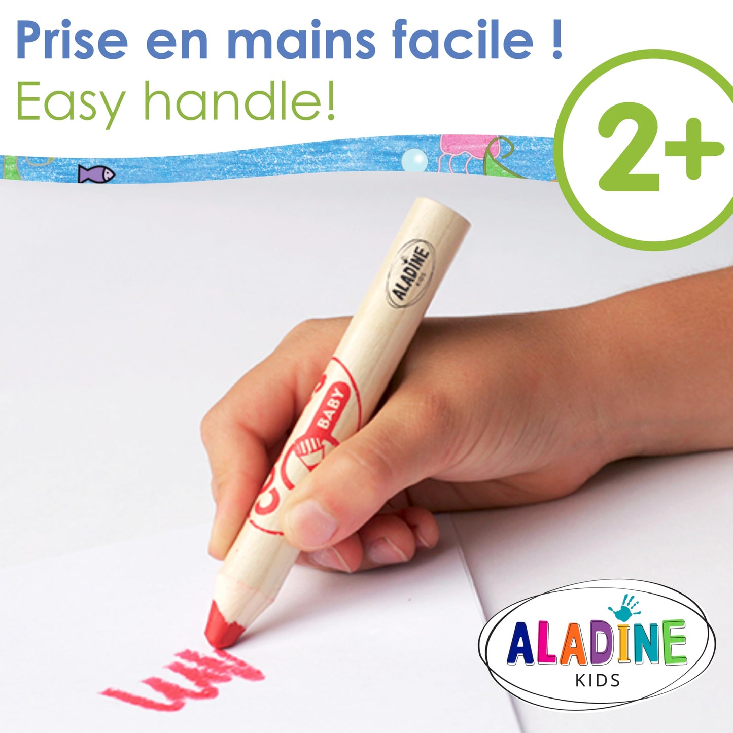 Aladine - Baby Jumbo Colors - Set of 8 Colour Pencils - Soft and Washable Trace - Easy to Handle