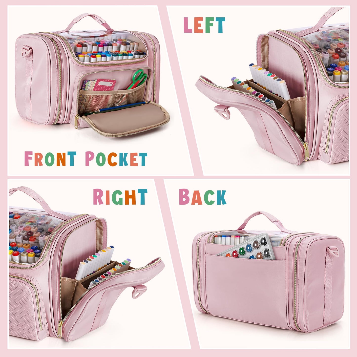 Rexmica Marker Organizer Case Storage Bag for 180-300 Markers, Pink