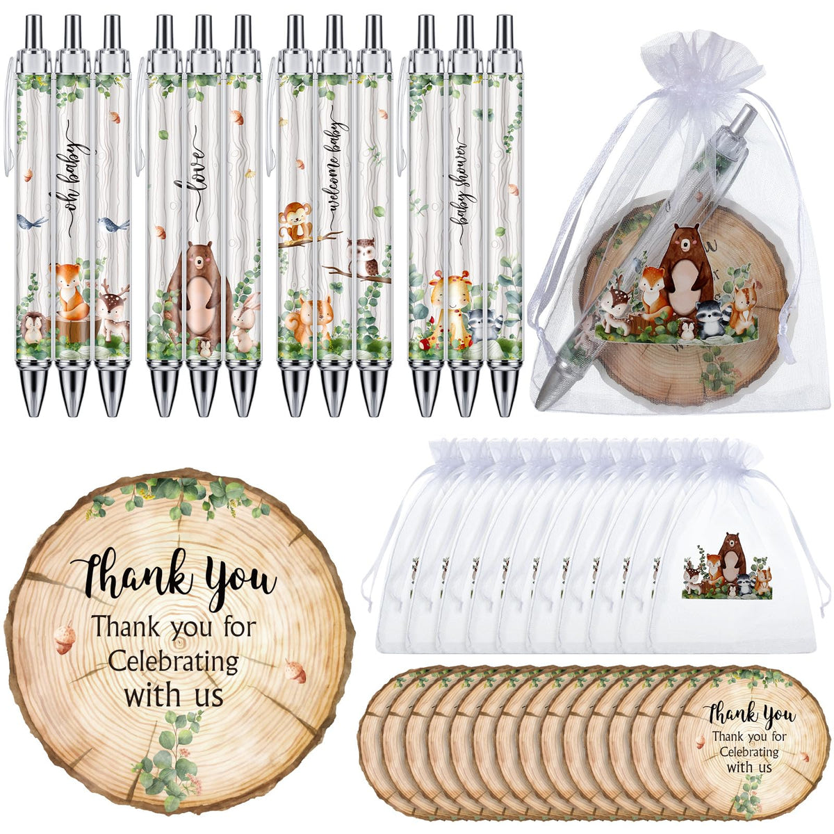 50 Sets Baby Shower Favors for Guests(White Green, Woodland Animal)