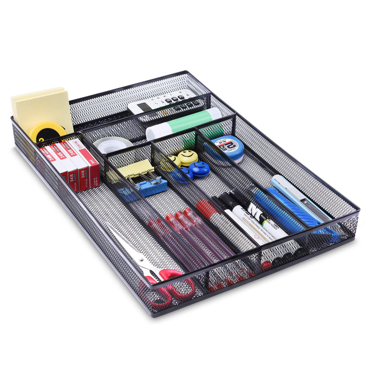 WuGeShop Desk Drawer Organizer with 6 Compartments, Mesh Drawer Organizer Tray for Stationery