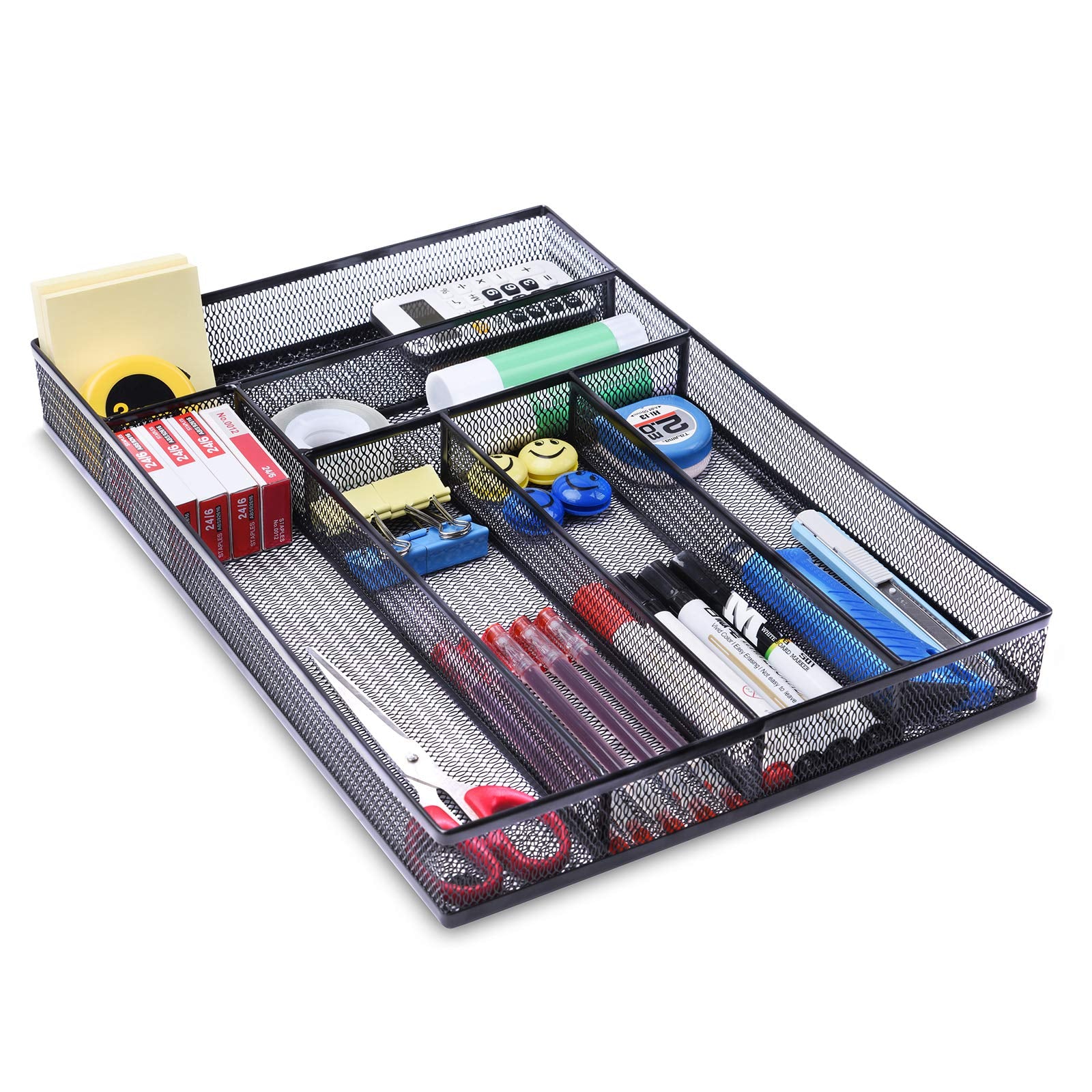 WuGeShop Desk Drawer Organizer with 6 Compartments, Mesh Drawer Organizer Tray for Stationery