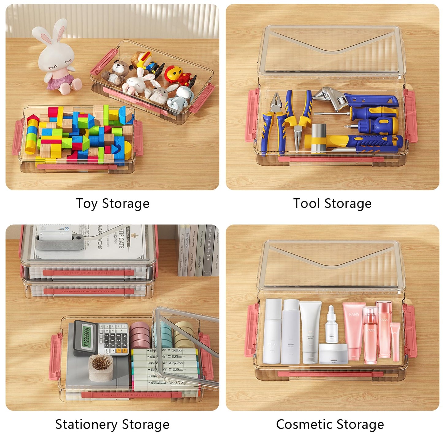 Marte Vanci Plastic Storage Bin with Lid Portable Project Case with Handle Clear Storage Box